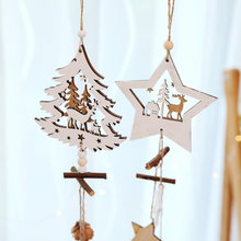 Load image into Gallery viewer, Wooden Christmas Ornaments Wood Star Pendants Pine Cone Christmas Tree Drop Ornaments Xmas Decor Christmas Decoration for Home